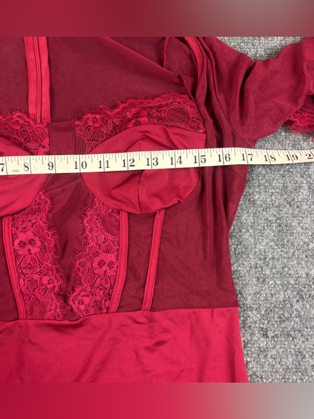 Red Long Sleeve Mesh Corset Bodice Romper Lingerie Lace size: Medium - Picture 4 of 7